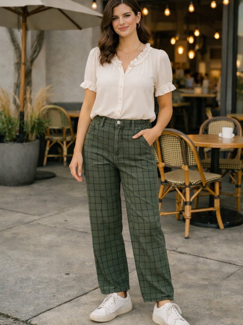 Madewell Green Plaid Jeans Waistband Detail